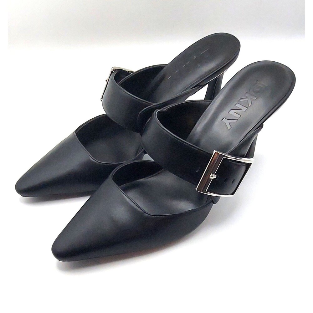 Women’s Black Pointed Toe Mule Heels Size 9 DKNY Buckle Slip On